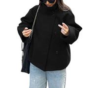 CHARTOU Women Crop Pea Coat Wool Blend Winter Loose Casual Short Jacket Outwear, Black, Medium