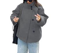 CHARTOU Women Crop Pea Coat Wool Blend Winter Loose Casual Short Jacket Outwear, Grey, Small
