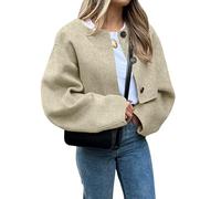 CHARTOU Women Cropped Wool Blend Pea Coat Short Jacket Peacoat Long Sleeve Button Down Crop Jacket, Brown, X-Small