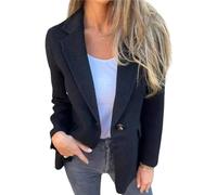 CHARTOU Women Solid Color Blazer Wool Blend Causal Business Office Open Front Short Jacket Pea Coat, Black, L