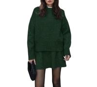 CHARTOU Women Sweater Skirt Sets 2 Pieces Outfits Loose Fit Pullover Sweater Knitted Mini Skirt, Green, S