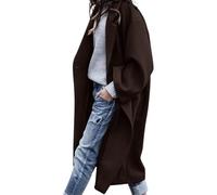CHARTOU Women's Oversized Notched Collar Wool Blend Single Breast Midi Long Trench Coat, Coffee, Medium