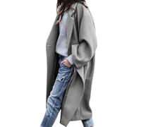 Chartou Women's Oversized Notched Collar Wool Blend Single Breast Midi Long Trench Coat, Grey, Medium