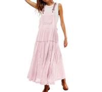 CHARTOU Women's Pink S Embroidered A-line Dress, High Waist, Solid, Cotton, Adjustable Straps, Backless, Maternity, Suspender, Loose, 1in H x 3in L x 2in W