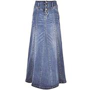 CHARTOU Women's Retro Exposure Button-Fly Packaged Hip A-Line Maxi Long Denim Skirt - Blue - Medium