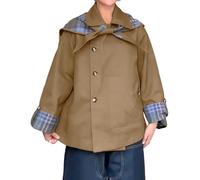 CHARTOU Women's Short Trench Coats Fall Notch Collar Plaid Reversible Oversized Jacket with Pockets, Khaki, XL