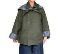 CHARTOU Women's Short Trench Coats Fall Notch Collar Plaid Reversible Oversized Jacket with Pockets, Olive, XL