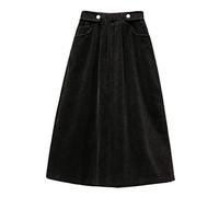 CHARTOU Women's Winter Corduroy Elastic Waist Ruffle A-Line Midi Long Skirt