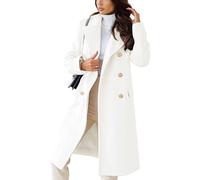 CHARTOU Women's Winter Jacket Double-Breasted Wool Blend Warm Long Trench Coat, White, X-Large