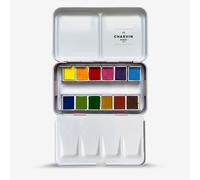 Charvin : Extra-Fine Artist Watercolour Paint : Half Pan : Classic Pink Tin : 12 Colours