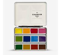 Charvin : Extra-Fine Artist Watercolour Paint : Half Pan : Mini Tin : Intense Black : 12 Colours