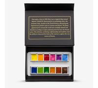 Charvin : Extra-Fine Artist Watercolour Paint : Half Pan : Pocket Box Black : 12 Colours