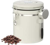 Charwin Coffee Container Airtight, Coffee Canister Stainless Steel Aroma Container Storage with CO₂ Valve, Coffee Bean Vacuum for Coffee Powder Tea Nuts Cocoa Storage 1.5 L Cream White