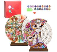 CharySim 3D Diamond Art Wooden Perpetual Calendar Kits for Adults Painting Accessories Gem Tools Crystral dots Paint for Home Desktop Stand (Owl&Cross 2)