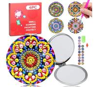 CharySim 4 Pcs Diamond Art Painting Compact Mirror Kits Crystal Arts and Crafts for Adults Mandala Pocket Mirror Gifts for Women