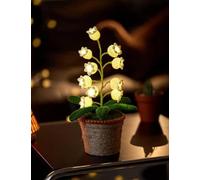 CharySim Lily of The Valley Lamp 10Pcs Crochet Artificial Flowers with Lights Included Pots for Birthday Gift Crochet Bouquet Flowers Valentine's Mother Flower Knitted Gifts Desk Home Indoor Decor