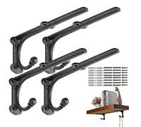 ChasBete 4 x Metal Shelf Brackets with Hooks, Sturdy Rustic Wall Shelf Brackets, Retro Square Shelf 20 x 8.5 cm
