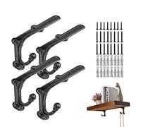 ChasBete Heavy Duty Shelf Brackets & Supports, Black Shelf Bracket with Hook, Rustic Iron Brackets for Shelves 15*8.5 cm - 4 Pcs