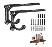 ChasBete Rustic Shelf Brackets & Supports, Black Shelf Bracket with Hook, Heavy Duty Shelf Brackets 15*8.5 cm - 2Pcs