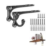 ChasBete Small Heavy Duty Metal Wall Floating Shelf Brackets 2 Pieces, Black with Hooks, 10cm