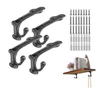 ChasBete Small Shelf Brackets 4 Pieces, Heavy Duty Shelf Bracket 10cm, Black Shelving Brackets with Hooks, Metal Wall Floating Shelf Bracket