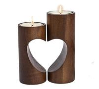 ChasBete Tea Light Candle Holders, Wood Tealight Holders, Cute Unity Heart Tea Light Holders for Home Decor - Dark