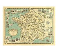 Chase 1935 Pictorial Map France Buildings Art Print Canvas Premium Wall Decor Poster Mural