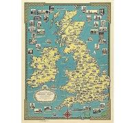 Chase 1939 Pictorial Map British Isles Buildings Art Print Canvas Premium Wall Decor Poster Mural