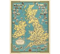 Chase 1939 Pictorial Map British Isles Buildings Large Wall Art Print Canvas Premium Mural