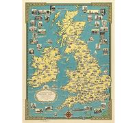 Chase 1939 Pictorial Map British Isles Buildings Unframed Wall Art Print Poster Home Decor Premium