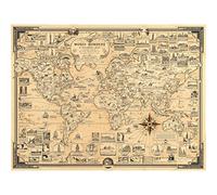 Chase 1939 Pictorial Map Chart Wonders World Extra Large Wall Art Print Premium Canvas Mural