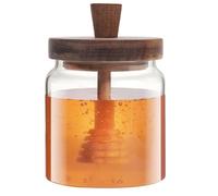 Chase Chic Glass Honey Pot, Clear Honey Jar with Wooden Dipper and Lid Honey Holder Syrup Container with Drizzler for Storing Bee Honey Home Kitchen 16oz