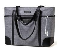 Chase Chic Laptop Tote for Women, Waterproof Large Shoulder Bag, 15.6 inch Computer Work Bag, Classic Teacher's Handbag with Luggage Strap Grey
