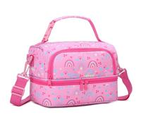 Chase Chic Lunch Bag for Girls, Insulated Reusable Large Cute Dual Lunch Bag Box Container for Kids Toddler School Daycare Pink Rainbow