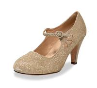 Chase & Chloe Kimmy-21 Women's Round Toe Pierced Mid Heel Mary Jane Style Dress Pumps, Nude Glitter Comfort, 5 UK