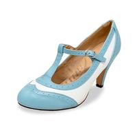 Chase & Chloe Lace-Up Vintage Cut-Out Women's Heeled Oxford, Light Blue/White Comfort, 7 UK