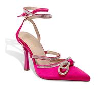 Chase & Chloe Womens Chunky Platform Sandals Slip On Square Toe High Platform Mules, Fuchsia Satin, 6.5 UK