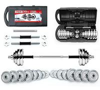 Chase Fitness Chrome Cast Iron Dumbbells Barbell 30kg Free Weights Set for Home Gym