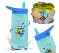 Chase Paw Patrol Kids Water Bottle with Straw - 420ml BPA-Free Leakproof Sipper for Boys 6+ Months - Flip Top, Easy Carry Plastic Bottle for School & Travel