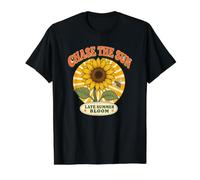 Chase the Sun Retro Sunflower Late Summer Bloom Tee Value Graphic T-Shirt, Men, Black, S
