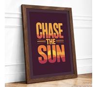 Chase the Sun Typography Framed Wall Art Print A3 (42×29.7cm) Walnut, Wall Decor for Living Room, Bedroom, Office & Home, Ready to Hang, Art Gift