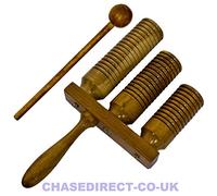 Chase Wooden Agogo Triple Triple Guiro Latin Percussion Wood Block Scraper Beater With Handle