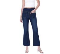 Chasehot Cropped Pull on Jeans for Women, Trendy Stretchy High Waisted Flared Skinny Bell Bottom Boot Cut Ankle Jeans,Dark Indigo Worn-XL