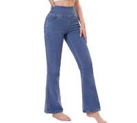 Chasehot Pull on Flare Jeans for Women, Trendy Stretchy High Waisted Bell Bottom Skinny Boot Cut Jeans Legging for Women Indigo Blue-S