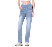 Chasehot Pull on Jeans for Women, High Waisted Stretchy Trendy Straight Bootcut Elastic Waist Tummy Control Tapered Denim Jeggings Iceland Blue-S