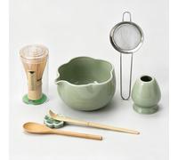 ChaseWind Matcha Set, 8Pcs Floral Ceramic Matcha Kit with Matcha Whisk, Holder, Scoop, Scoop Rest, Sifter, Spoon and Tea Towel - Thoughtful Matcha Whisk Set Gift for Matcha Lovers (Green)