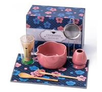 CHASEWIND Matcha Whisk Set, 8Pcs Floral Ceramic Matcha Set with Matcha Whisk, Holder, Scoop, Scoop Rest, Sifter, Spoon and Tea Towel - Thoughtful Matcha Whisk Gift for Matcha Lovers (Pink)