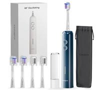 Chasfit 60° Oscillating Electric Toothbrush Adults Travel Rechargeable Tooth Brush,40000VPM,110-Day Battery Life,1 Travel Bag, 2 Min Smart Timer, 4 Replace Heads IPX7 Deep Plaque Remove (Bluey)