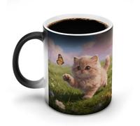 Chasing Butterflies Color Changing Mug Novelty Ceramic Mug Personality Coffee Cup Custom Magic Mugs Funny Morphing Mugs Heat Sensitive Color Changing Cup for Men & Women 11 Oz