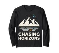 Chasing Horizons Night Hiking Mountain Moon Stars Long Sleeve T-Shirt
